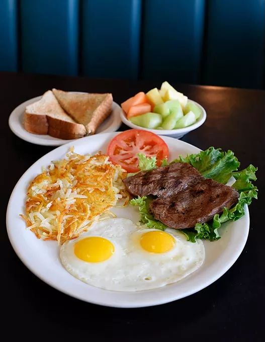 Two egg breakfast with steak at Neighbor's Cafe, Wednesday, March 9, 2016. - GARETT FISBECK