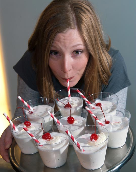 Erin Brewer, owner of Red Pin Bowling with a tray of her Vanilla Milkshakes which she will spike when they are served in the Cox Center for this year's Taste of OKC fundraising event.  mh