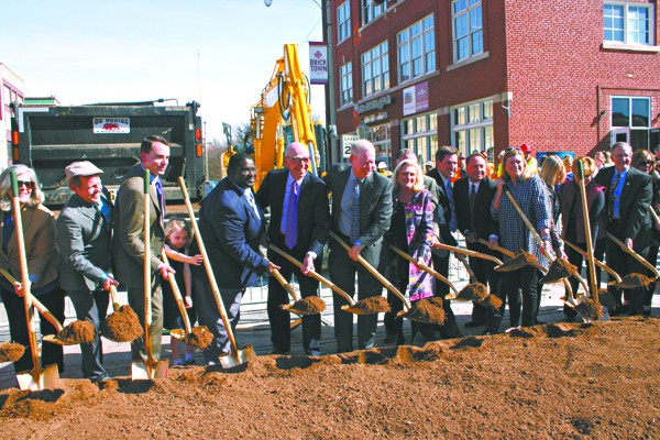 City and community leaders break ground to signify the beginning of construction of the MAPS 3 modern streetcar in Bricktown. | Photo Laura Eastes