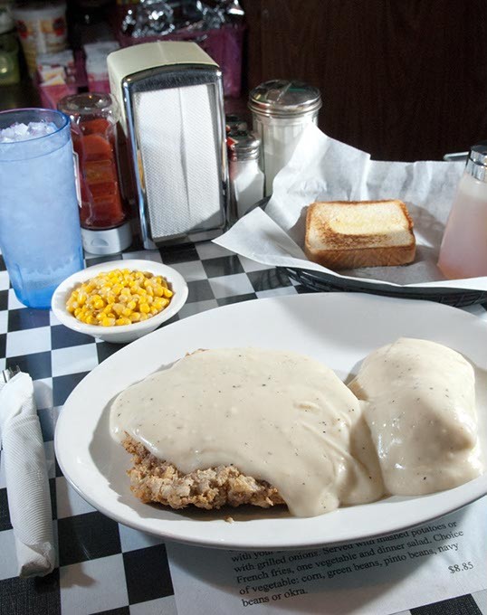 Ann's Chicken Fried Steak with mashed potatoes and Corn.  mh
