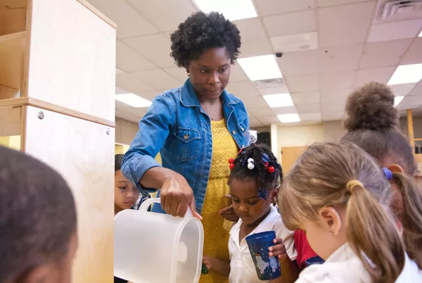 Alexis Daniels works with her Pre-K students at F.D. Moon Elementary recently. mh