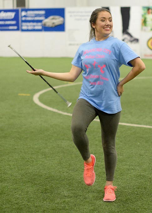 Haylee Chiariello twirls a baton at Indoor Soccer Arenas, Tuesday, March 14, 2017. - GARETT FISBECK