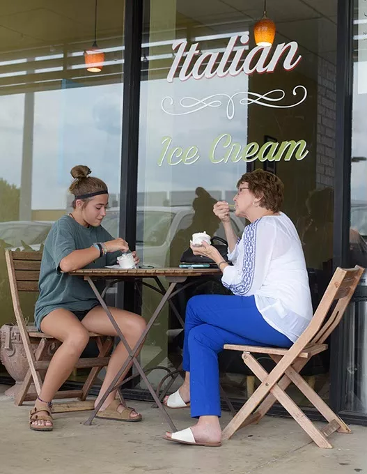 KK Davis and Sherry McKown eat gelato at Il Dolce Gelato in Norman, Monday, July 31, 2017. - GARETT FISBECK
