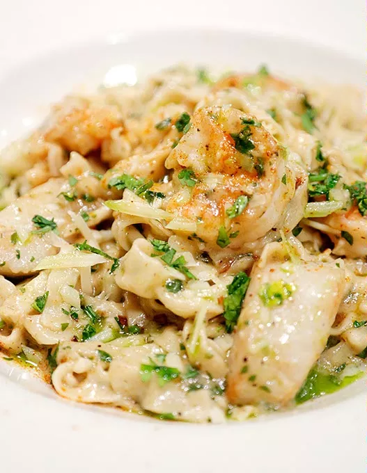 Seafood provencal fettuccini at Mantel Wine Bar & Bistro in Oklahoma City, Friday, Aug. 28, 2015. - GARETT FISBECK