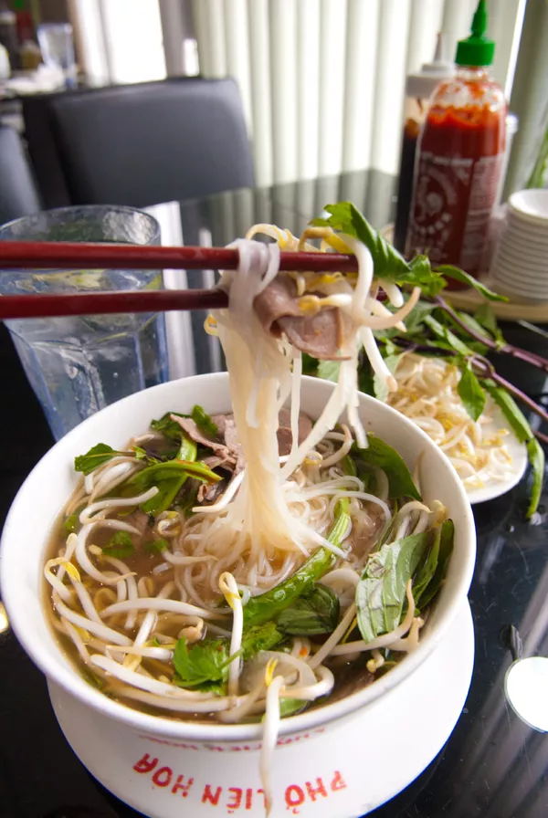 Well done brisket in noodle soup at Pho Lien Hoa. mh