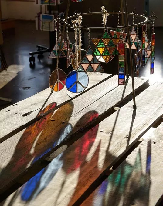 Works by stained glass artist James Rogers at his studio, Wednesday, March 1, 2017. - GARETT FISBECK