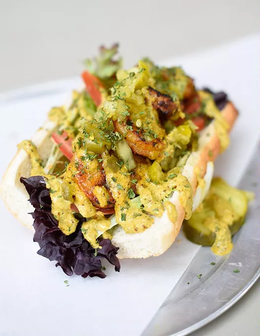 Shrimp po-boy with yellow remoulade sauce at Hillbilly's in Oklahoma City, Thursday, May 19, 2016. - GARETT FISBECK