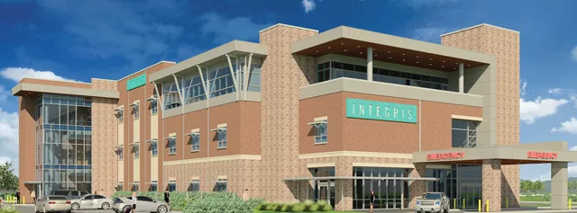 An artist’s rendering shows Integris Community Hospital at its proposed location at 3391 S. Interstate 35 Service Road in Moore. (Image Integris / provided)