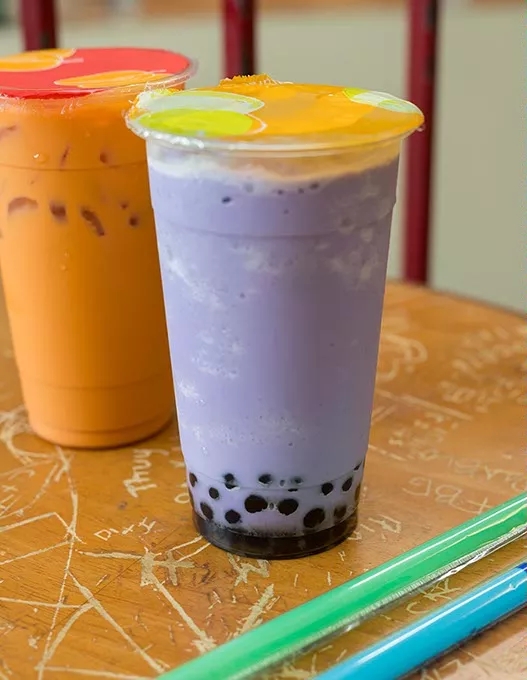 Cafe Oasis serves Taro Tea with Boba chilled over ice on Tuesday, July 12, 2016 in Oklahoma City. - EMMY VERDIN