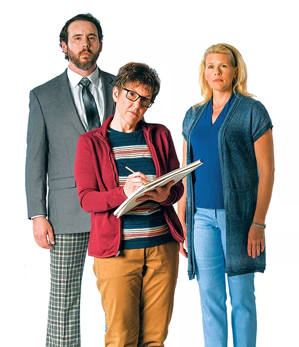 Mateja Govich (Bruce Bechdel), Lyn Cramer (Adult Alison) and Mandy Jiran (Helen Bechdel) in Lyric Theatre of Oklahoma's production of Fun Home - KEITH RINEARSON / PROVIDED
