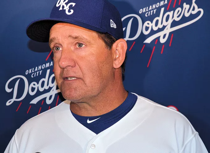 Oklahoma City Dodgers manager Bill Haselman discusses his team’s outlook during a preseason media day. - JACOB THREADGILL