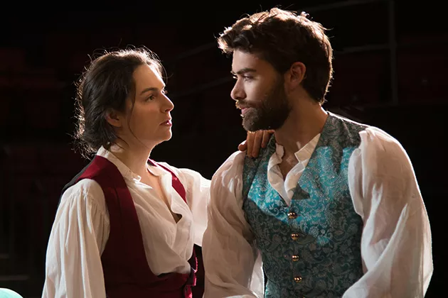from left University of Oklahoma students Alexis Pudvan and Bryan Lewis rehearse for Twelfth Night, scheduled to run April 26-May 4 at OU’s Weitzenhoffer Theatre in Norman. - PHOTO SANDRA BENT / PROVIDED