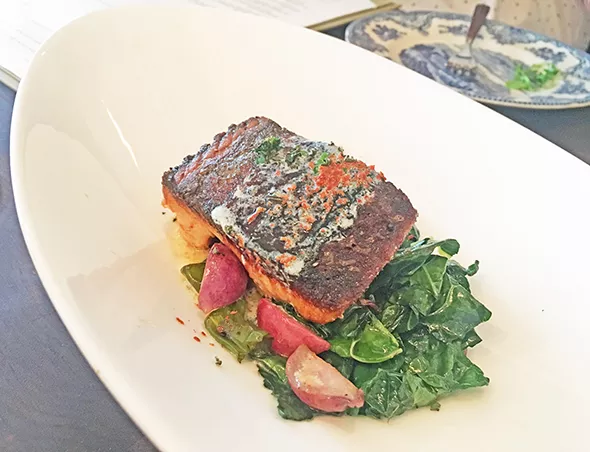 Ora King salmon pan-roasted with seasonal vegetables - JACOB THREADGILL
