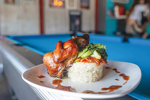 Thai-style smoked and infused game hen with smoked peach sauce - ALEXA ACE