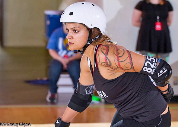 Cheyenne Riggs skates for the  Outlaws under the name Professor Flex. - KC DERBY DIGEST / PROVIDED