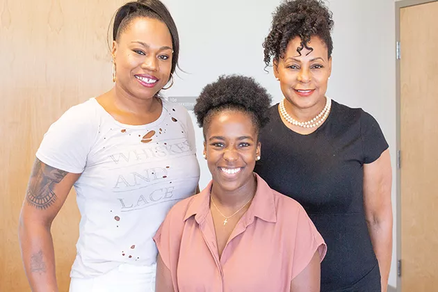 from left East End Merchant Association vice president Brandi Jones, secretary Skye Latimer and president Victoria Kemp continue working to attract and grow more businesses in northeast OKC. - ALEXA ACE