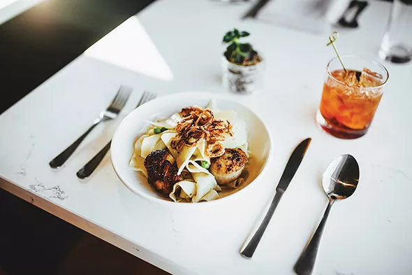 Seared scallops are served with Della Terra pasta. - GAZETTE / FILE