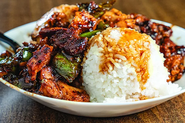 Customer-favorite chicken teriyaki with jalapeños has remained at Panda Grill even as the menu shifted to a burger focus. - PHILLIP DANNER