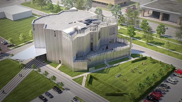 Named Folding Light, Oklahoma Contemporary’s new building is four stories and 53,916 square feet with 18-foot ceilings and an integrated LED track-lighting system. - PROVIDED