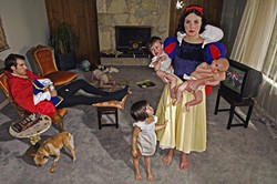Snow White doesn’t have the dwarfs to help keep up the house and to watch the kids. Meanwhile, her prince sips and snacks through a heated TV sports match.
