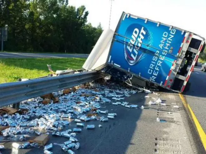 A Bud Light Truck Overturned On I 75 This Morning
