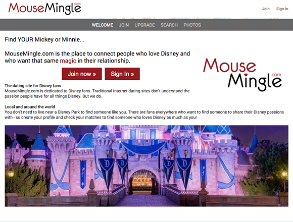 The main page of MouseMingle.com - SCREENGRAB VIA MOUSEMINGLE.COM