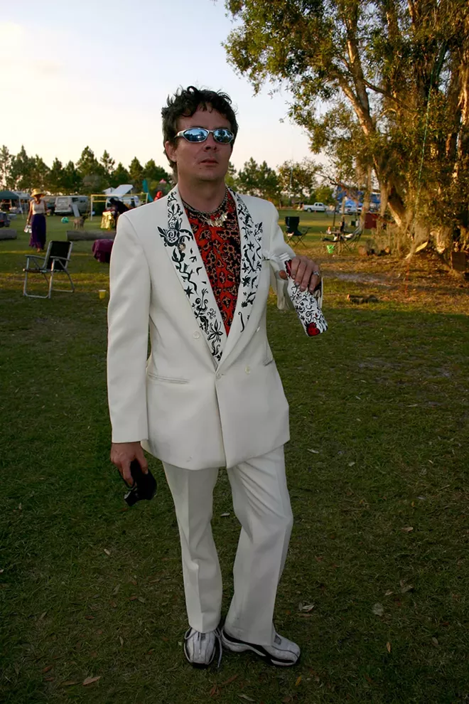 Steele in a hand-painted suit at Keith “Scramble” Campbell’s wedding - PHOTO VIA JEF SHELBY