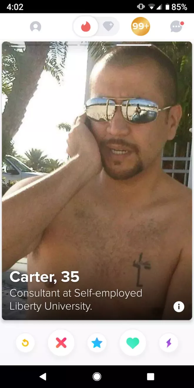 SCREENGRAB VIA TINDER, OBTAINED BY CREATIVE LOAFING TAMPA BAY