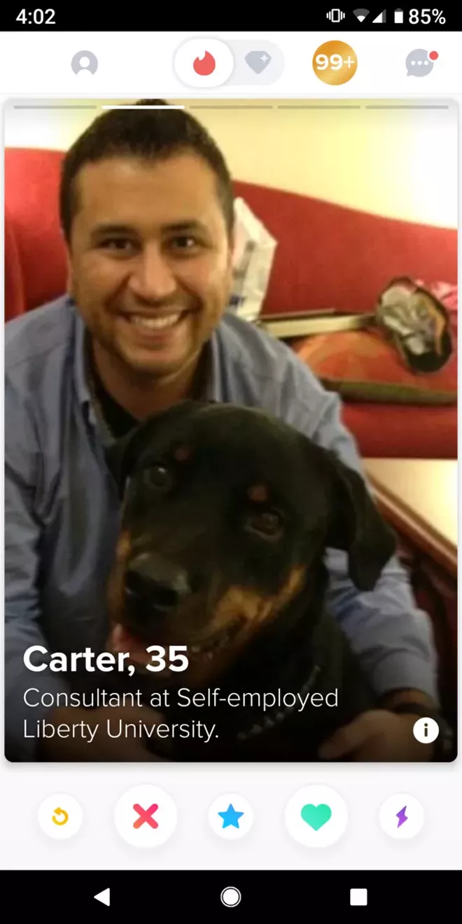 SCREENGRAB VIA TINDER, OBTAINED BY CREATIVE LOAFING TAMPA BAY