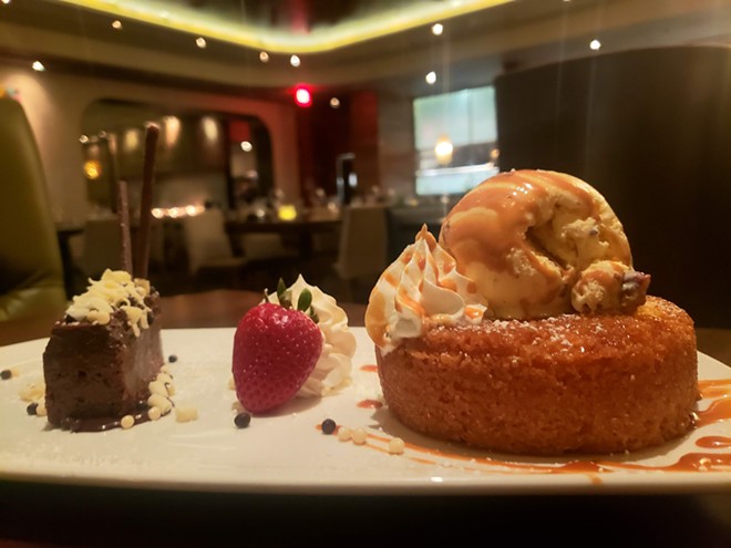 Dessert is a worth upgrade, especially the butter cake topped with butter pecan ice cream and caramel sauce (right). - HOLLY V. KAPHERR