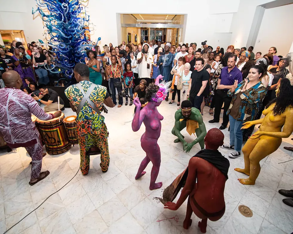 The Rainbow Myriads join African drumming group Kasa Saka in an improvisational performance at Orlando Museum of Art. - PHOTO BY MATT KELLER LEHMAN