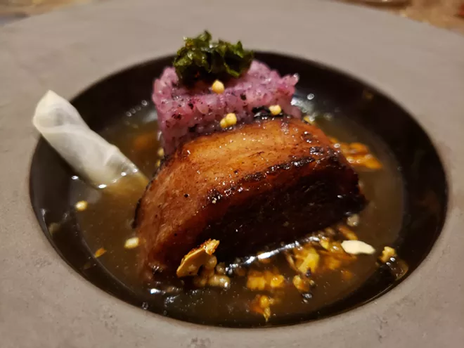 Misoyaki seabass, karikari sushi, shirasu, tsukemono, toasted nori, shimeji mushroom, ocha dashi broth - FAIYAZ KARA
