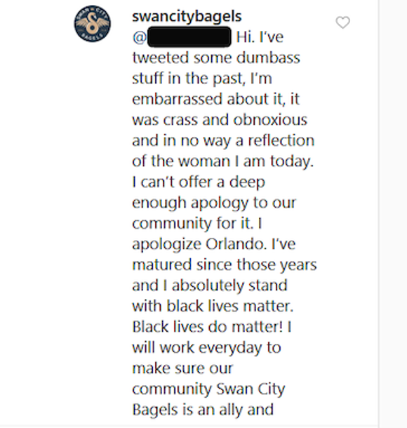 These screenshots of Swan City Bagels have since been deleted from their Instagram. - SCREENSHOTS VIA REDDIT USER SWAMPED_LC/INSTAGRAM