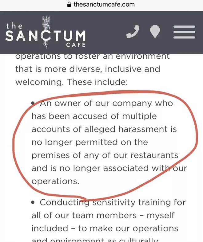 Now-deleted screenshot from the Sanctum Cafe's website, taken Tuesday 6:41 pm - SCREENSHOT FROM SANCTUM CAFE WEBSITE