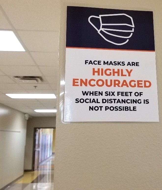 A sign at Eccleston Elementary School says masks are recommended, not required. - PHOTO VIA ORANGE COUNTY CLASSROOM TEACHERS ASSOCIATION/FACEBOOK