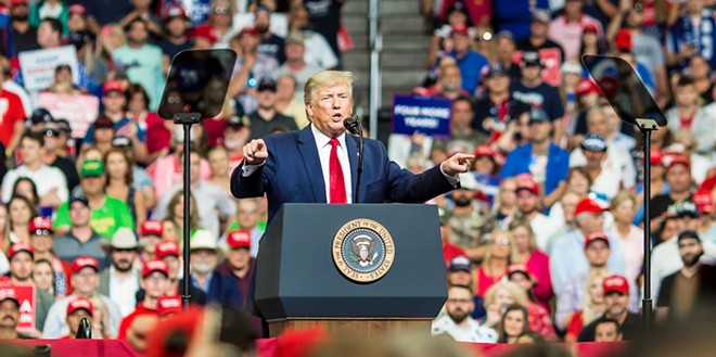 Trump launched his re-election campaign with a rally at Orlando's Amway Center. (That's grifter inception.) - PHOTO BY ROB BARTLETT FOR ORLANDO WEEKLY, JUNE 18, 2019