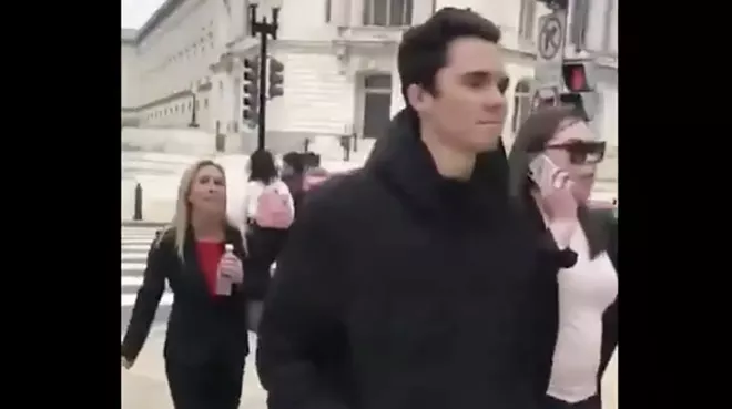 Rep. Marjorie Taylor Greene harasses Parkland shooting survivor David Hogg on the street about gun laws (click for full video) - SCREENGRAB VIA FRED GUTTENBERG/TWITTER