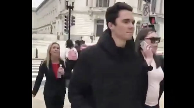 Rep. Marjorie Taylor Greene harasses Parkland shooting survivor David Hogg on the street about gun laws (click for full video) - SCREENGRAB VIA FRED GUTTENBERG/TWITTER