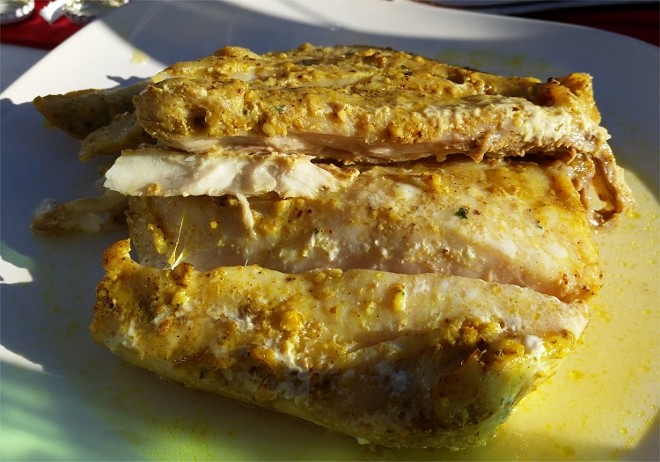 Roasted corvina with spices and olive oil (Iraq)