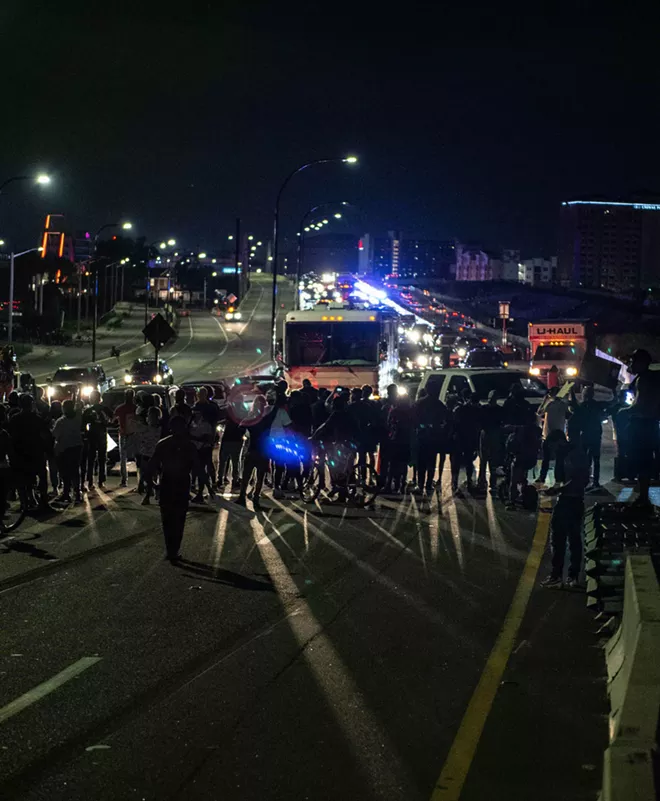 Protesters at a 2020 Black Lives Matters march block the 408. - PHOTO BY NICO TAMAYO