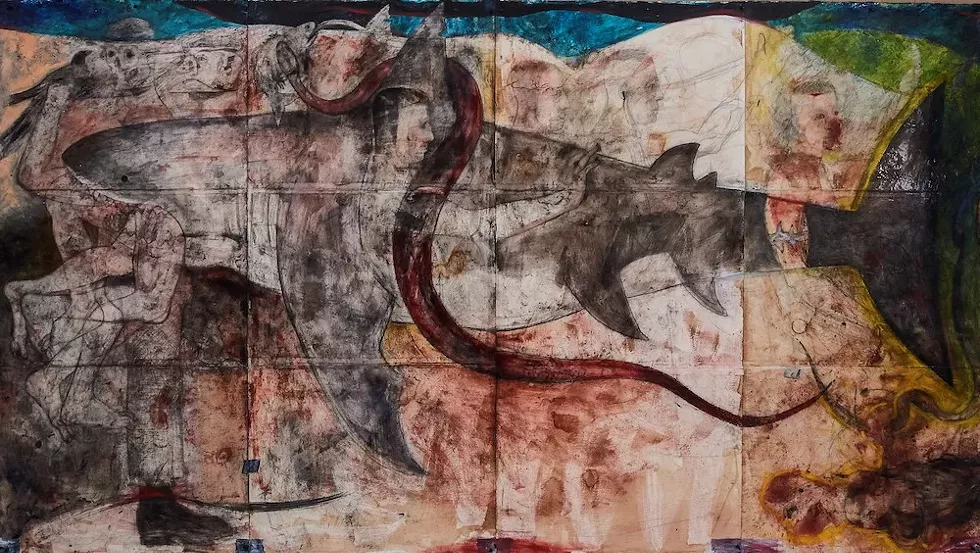 Robert Rivers, 'The Promised Land' (detail) - ROBERT RIVERS, 'THE PROMISED LAND' (2010-PRESENT) MIXED MEDIA DRAWINGS ON WATERCOLOR PAPER, 66 X 30 IN. (EACH) COURTESY OF THE ARTIST. IMAGE © STEPHEN ALLEN PHOTOGRAPHY