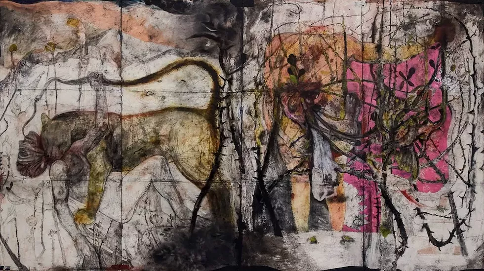 Robert Rivers, 'The Promised Land' (detail) - ROBERT RIVERS, 'THE PROMISED LAND' (2010-PRESENT) MIXED MEDIA DRAWINGS ON WATERCOLOR PAPER, 66 X 30 IN. (EACH) COURTESY OF THE ARTIST. IMAGE © STEPHEN ALLEN PHOTOGRAPHY
