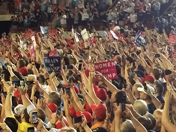 The crowd at Trump's 100-day rally in Harrisburg, Pennsylvania - PHOTO BY BAYNARD WOODS