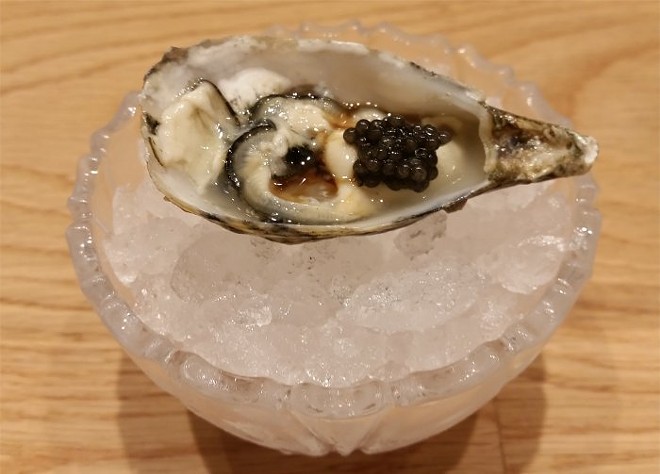 Shigoku oyster, paddlefish caviar