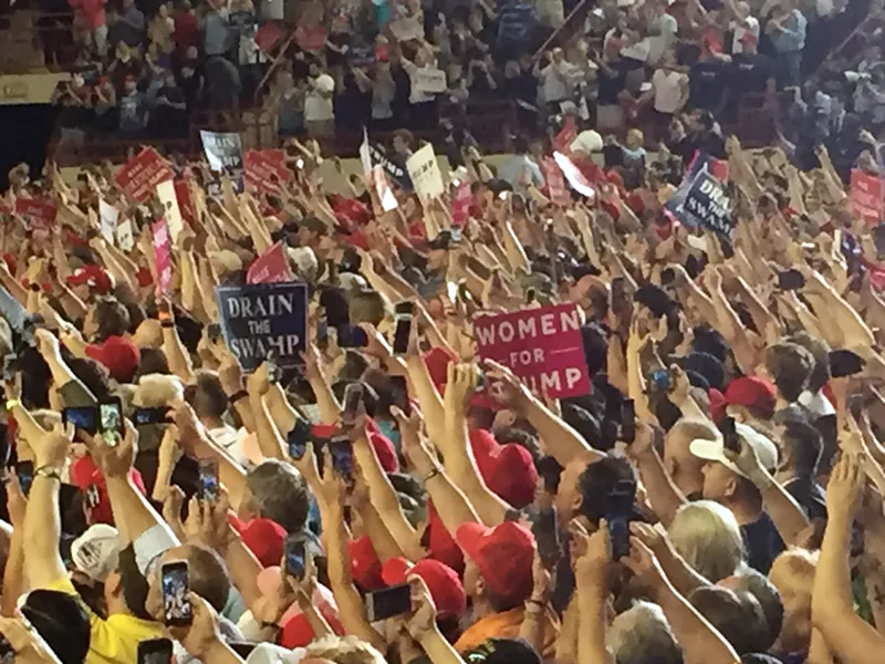 The crowd at Trump's 100-day rally in Harrisburg, Pennsylvania - PHOTO BY BAYNARD WOODS