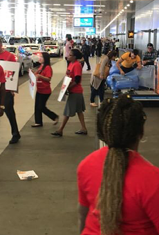 Orlando airport workers protest airlines for low wages amid record profits