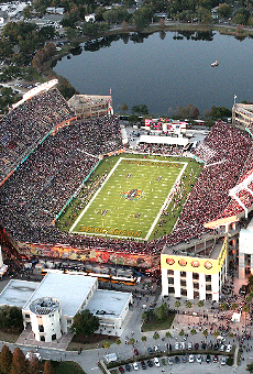 A photo of the Champs Sports Bowl between FSU and Notre Dame in 2011 shows where busses park outside the stadium during games.