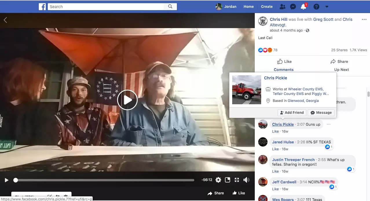 Jason Randall, an EMT with Powell County EMS in Kentucky, comments during a Facebook Live video hosted by Chris Hill in late July. - SCREENGRAB VIA JORDAN GREEN/TRIAD CITY BEAT