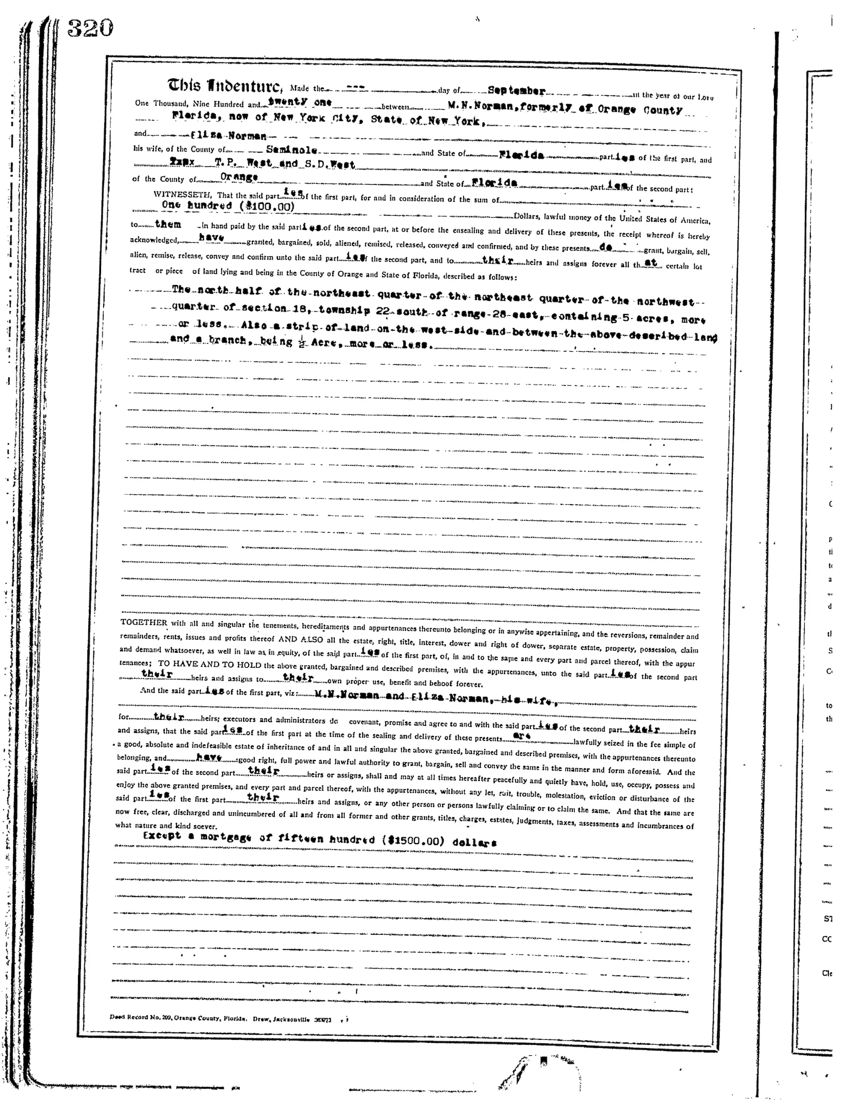 The land deed proving Mose Norman owned land in Ocoee. - PHOTOS AND DOCUMENTS COURTESY ORANGE COUNTY REGIONAL HISTORY CENTER