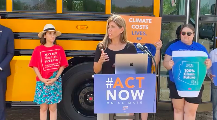 State Senator Rebecca Rios touted the benefits of electric school buses at an event last week. - YOUTUBE